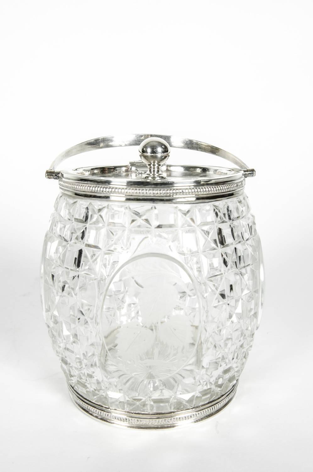 Old English Cut Crystal / Silver Plate Ice Bucket In Excellent Condition In Tarry Town, NY