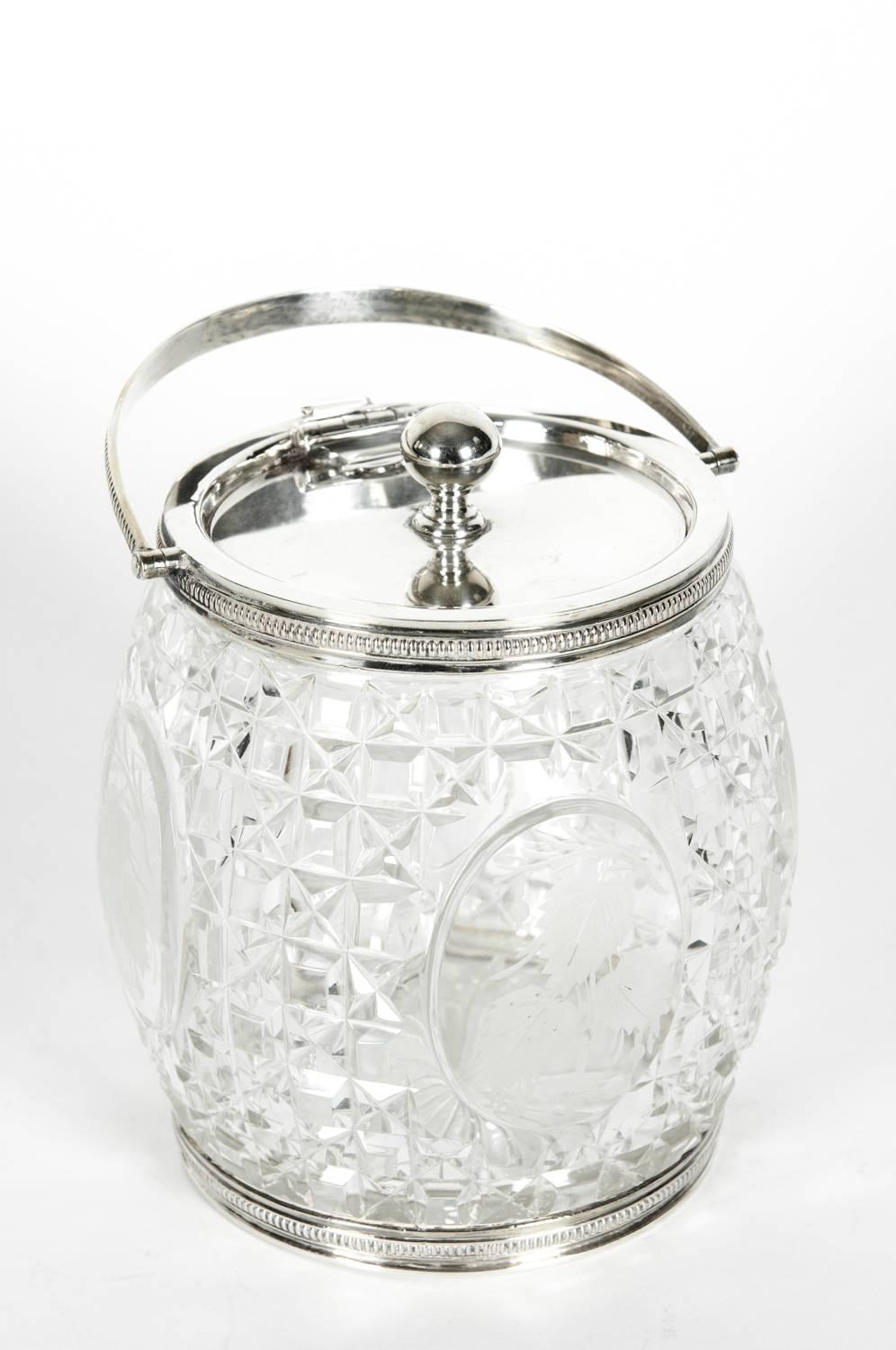 Old English Cut Crystal / Silver Plate Ice Bucket 3