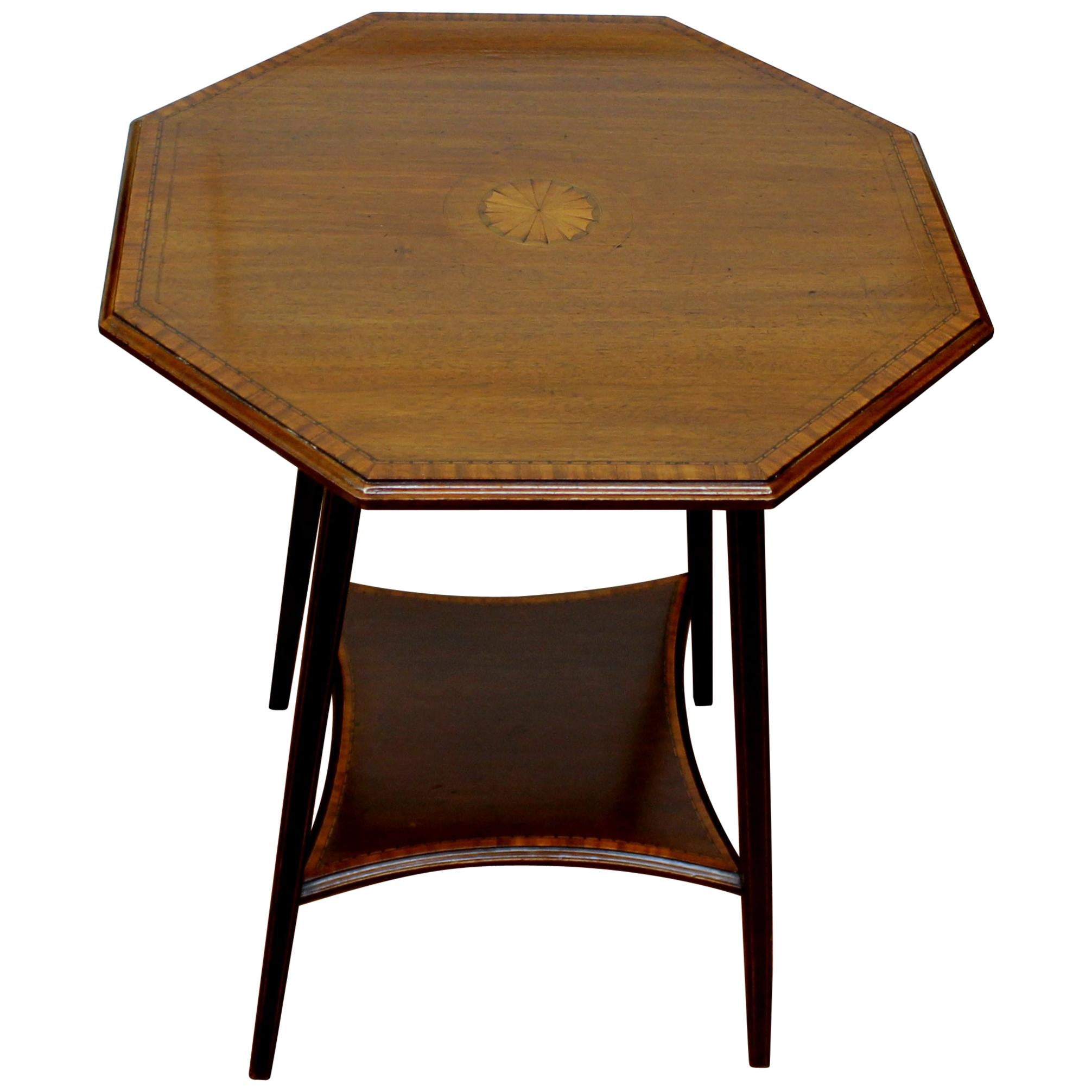Old English Edwardian Inlay Mahogany Octagonal Occasional Table For Sale