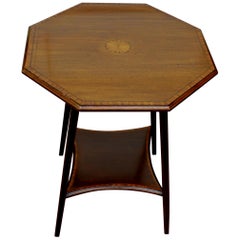 Ancienne table d'appoint octogonale anglaise édouardienne en acajou incrusté