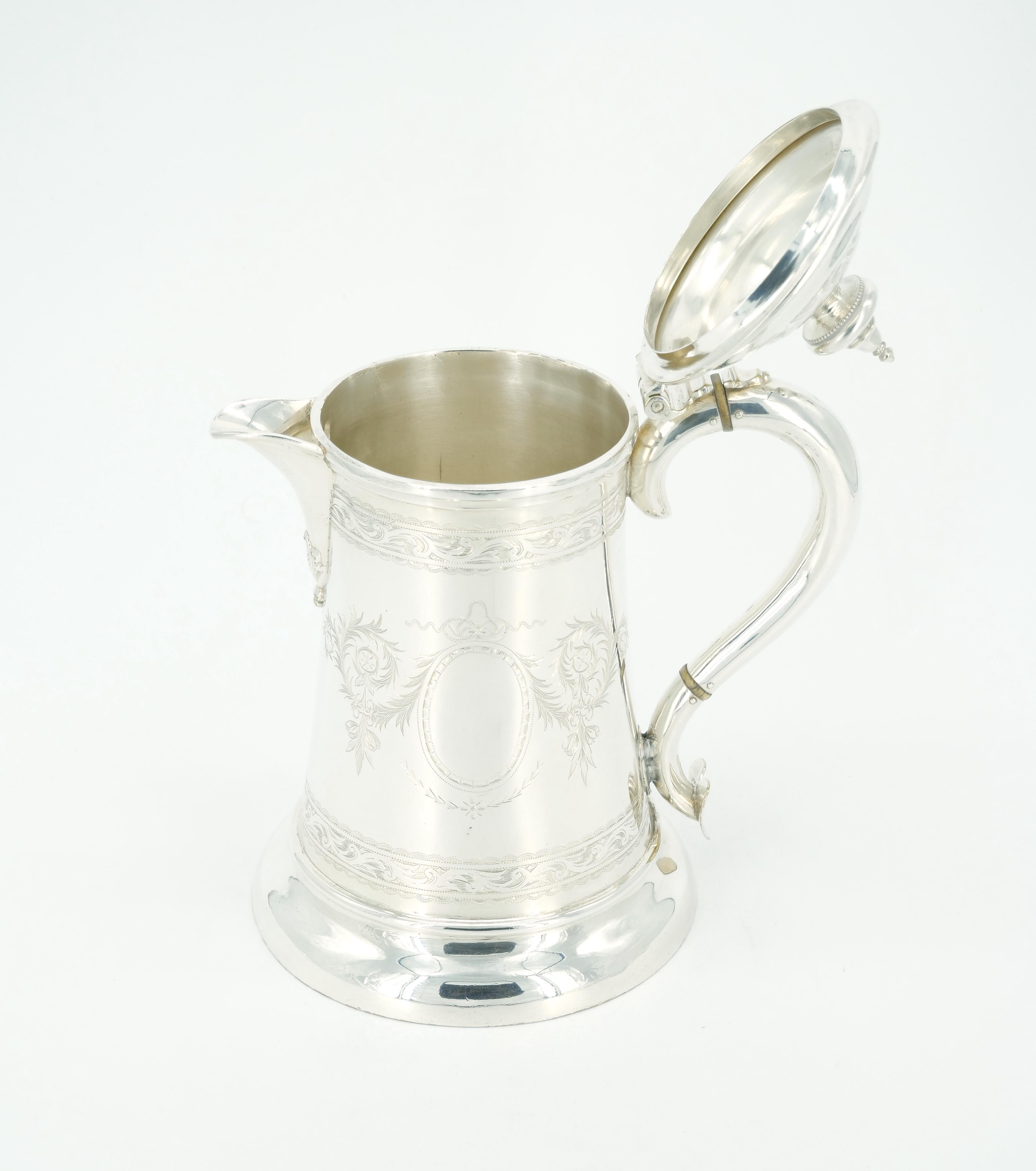 Queen Anne Old English Engraved Exterior Silver Plate Walker & Hall Tankard For Sale