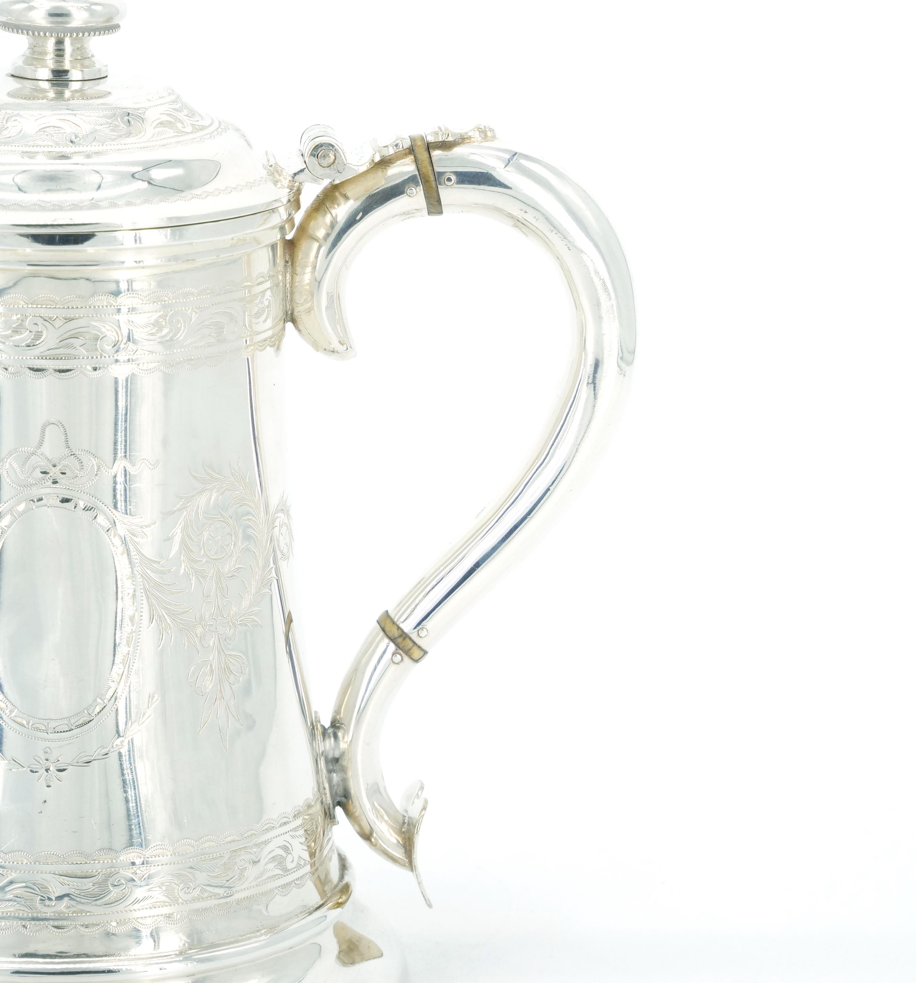 Old English Engraved Exterior Silver Plate Walker & Hall Tankard For Sale 1