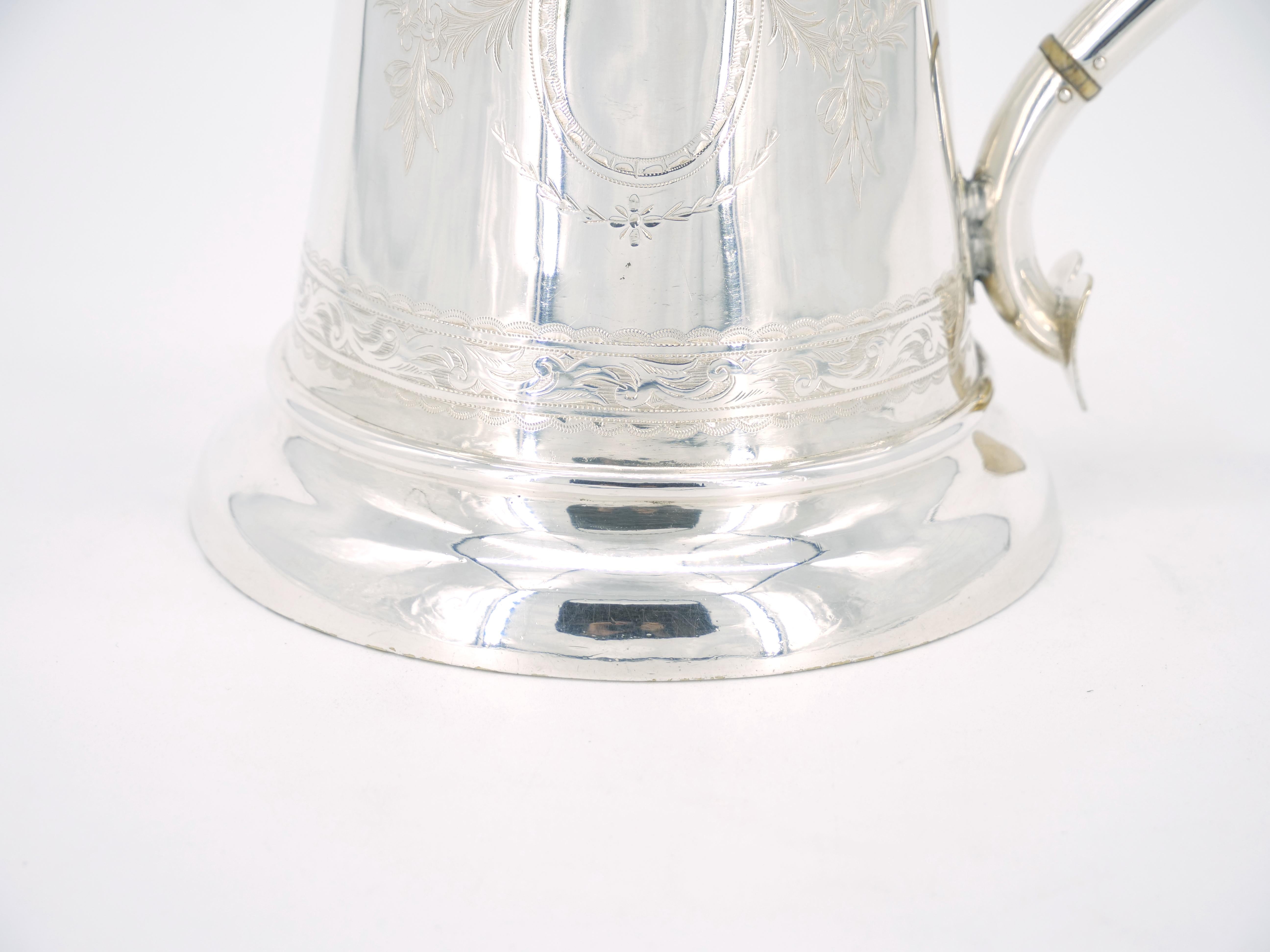 Old English Engraved Exterior Silver Plate Walker & Hall Tankard For Sale 2