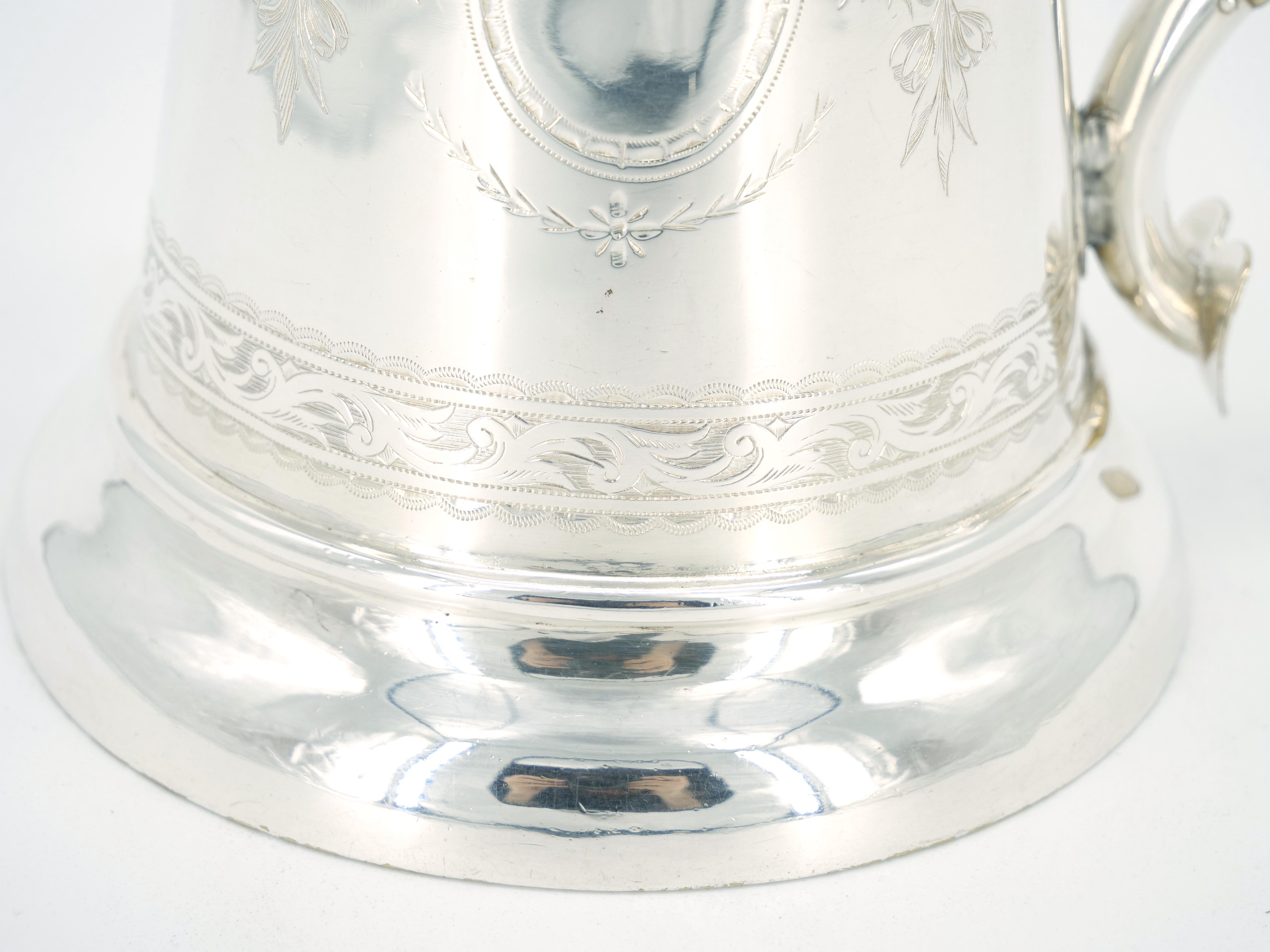 Old English Engraved Exterior Silver Plate Walker & Hall Tankard For Sale 4