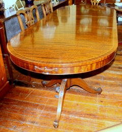 Old English Figured Fiddle Grain Inlaid Mahogany "Adam" Style Dining Table
