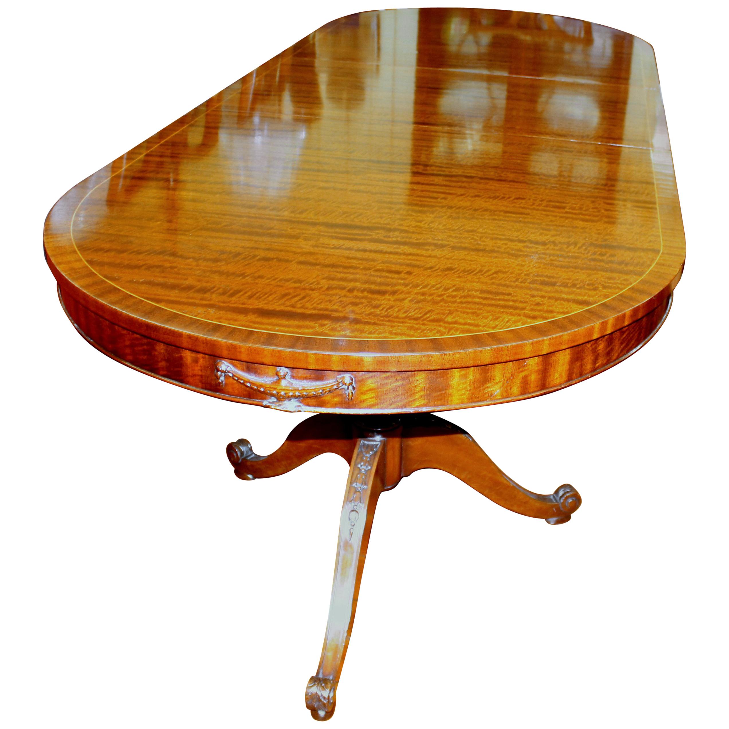 Old English Figured Fiddle Grain Inlaid Mahogany "Adam" Style Dining Table