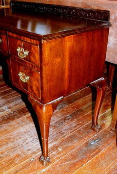 Old English Figured or Flame Mahogany Chippendale Style Desk with Gallery Back