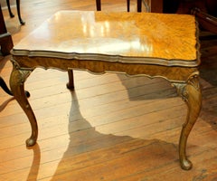 Old English Highly Figured Burr Walnut Georgian Style Carved Coffee Table