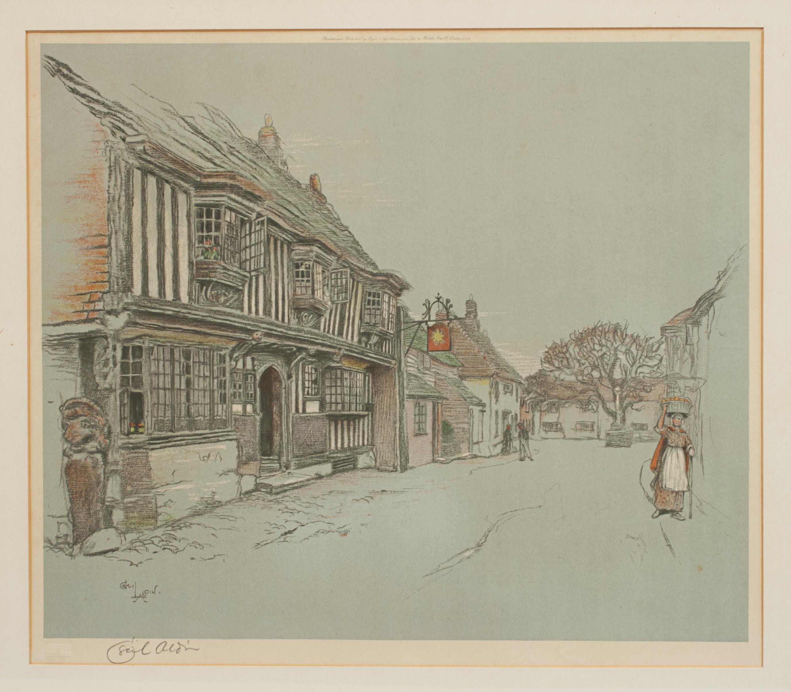 Britannique Old English Inns par Cecil Aldin, le Star Inn, signé au crayon en vente