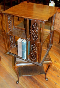Old English Mahogany Revolving Book Table with Queen Anne Style Base