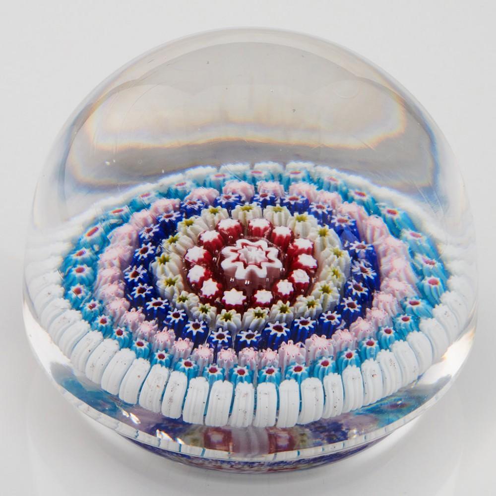 Heading : An Old English Millefiori Possibly Richardson Paperweight c1910
Date : 1910
Origin : England
Features : A six ring concentric millefiori paperweight
Marks : None
Type : Lead
Size : 8.9cm diameter, height 7.3
Condition :