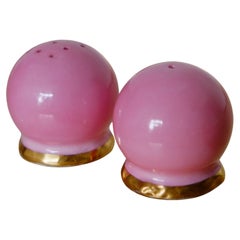 Old English Miniature Pink Porcelain Salz- und Pfefferstreuer mit 22ct Gold
