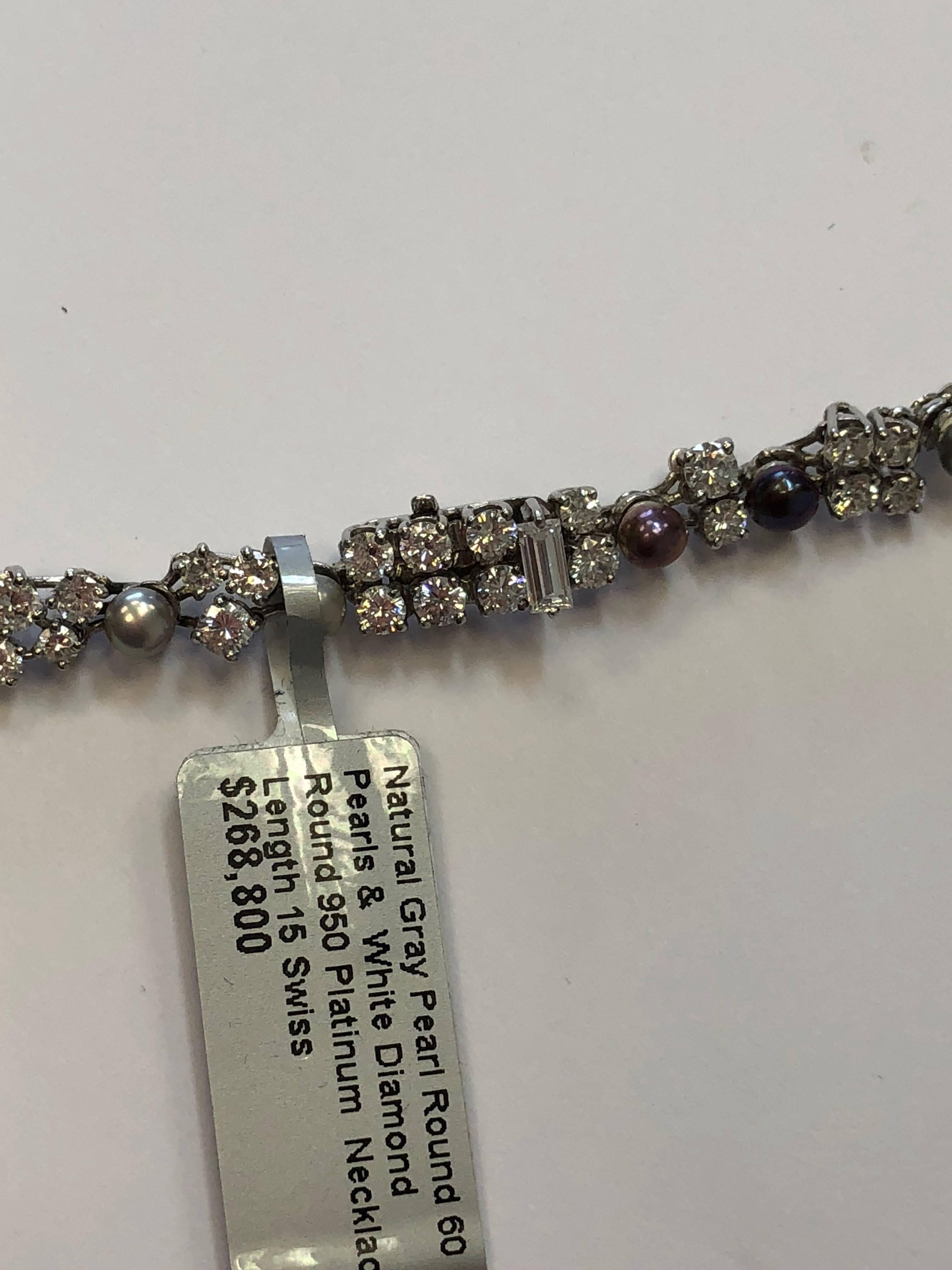 Alte alte englische natürliche graue runde Perlenkette mit Diamanten in Platin 1