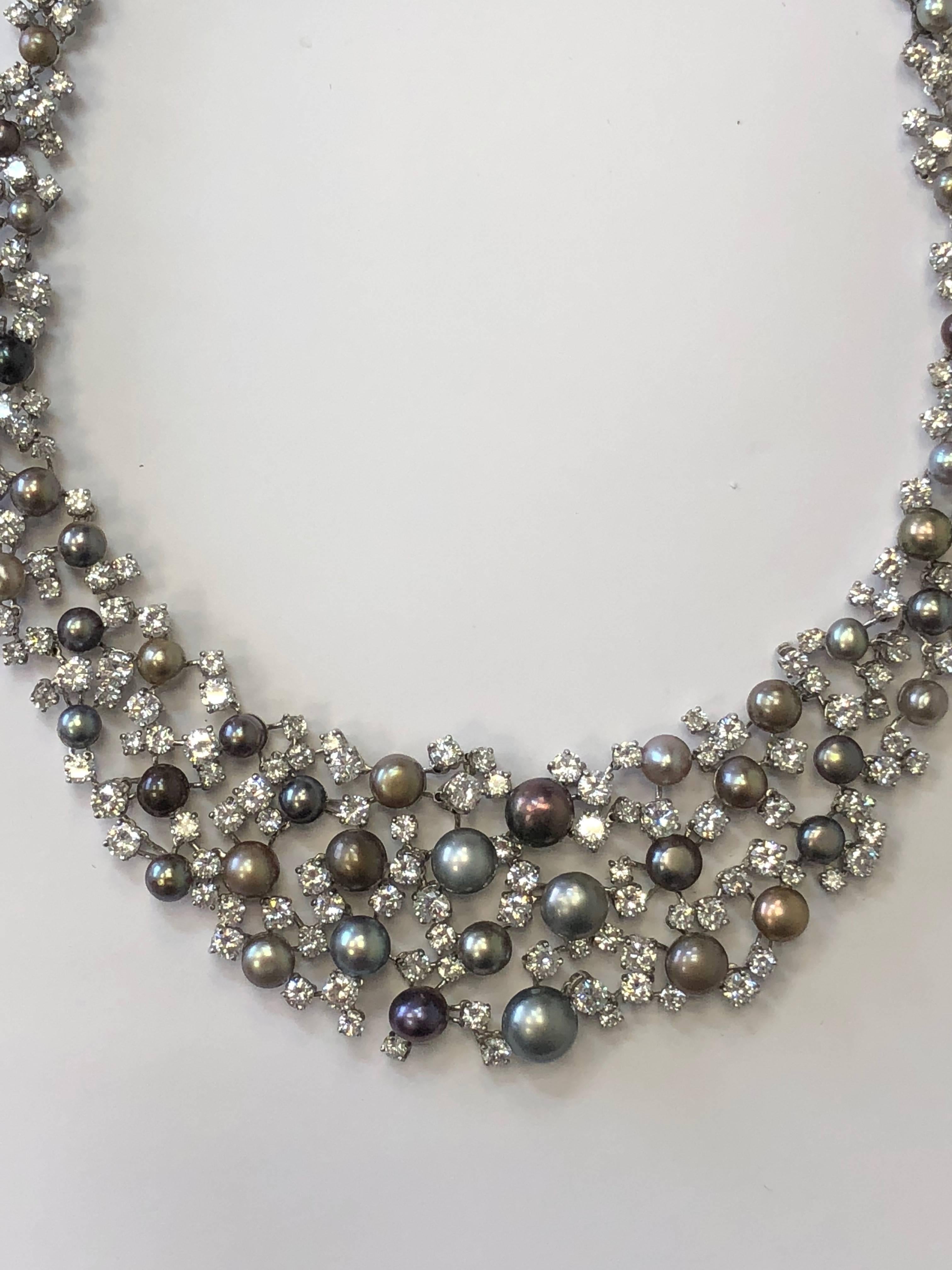 Alte alte englische natürliche graue runde Perlenkette mit Diamanten in Platin 3