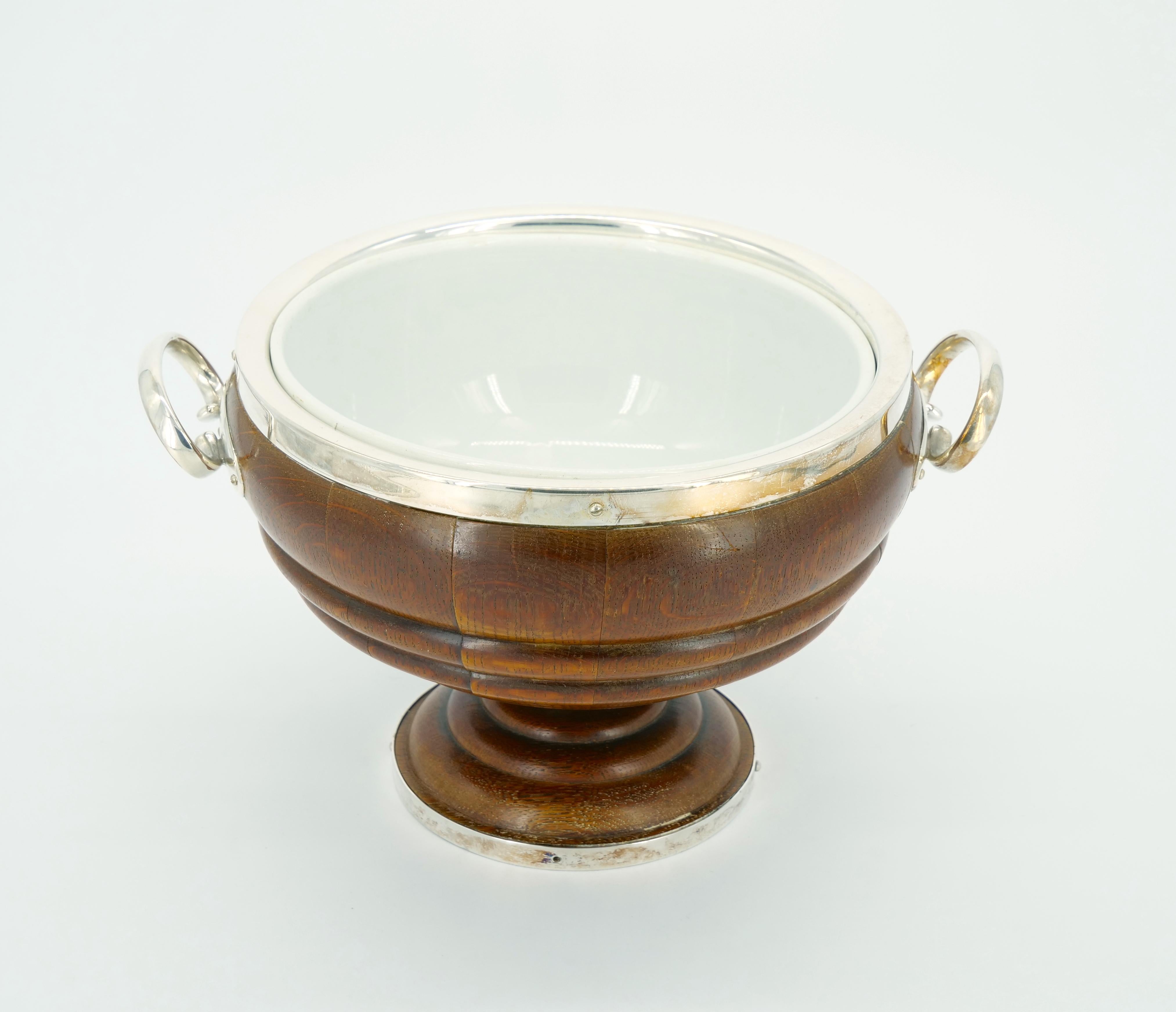 Late 19th Century Old English Oak Exterior Holding Base / Porcelain Interior Tableware Bowl For Sale