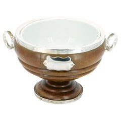 Antique Old English Oak Exterior Holding Base / Porcelain Interior Tableware Bowl