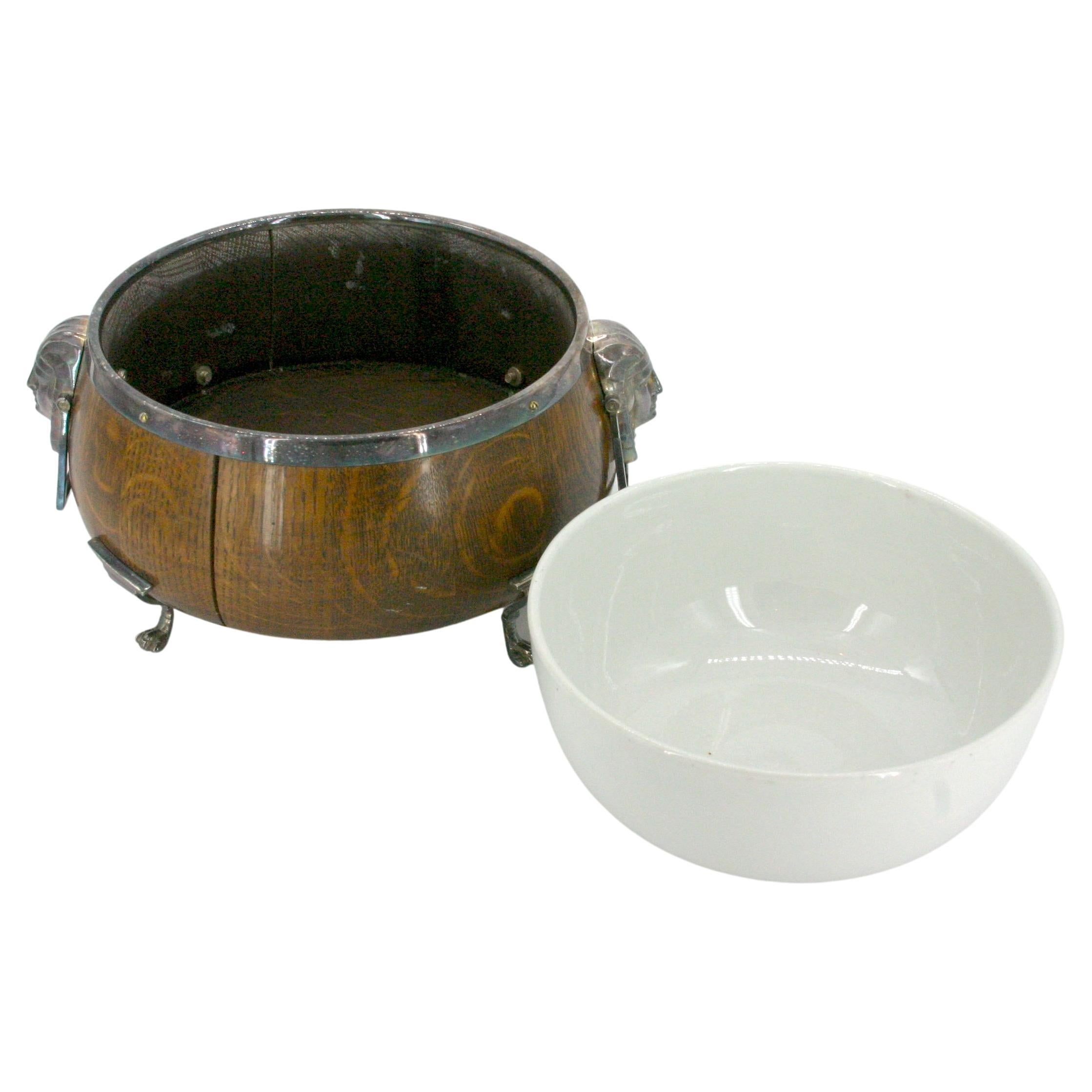 Old English Oak / Porcelain Centerpiece Bowl For Sale 3