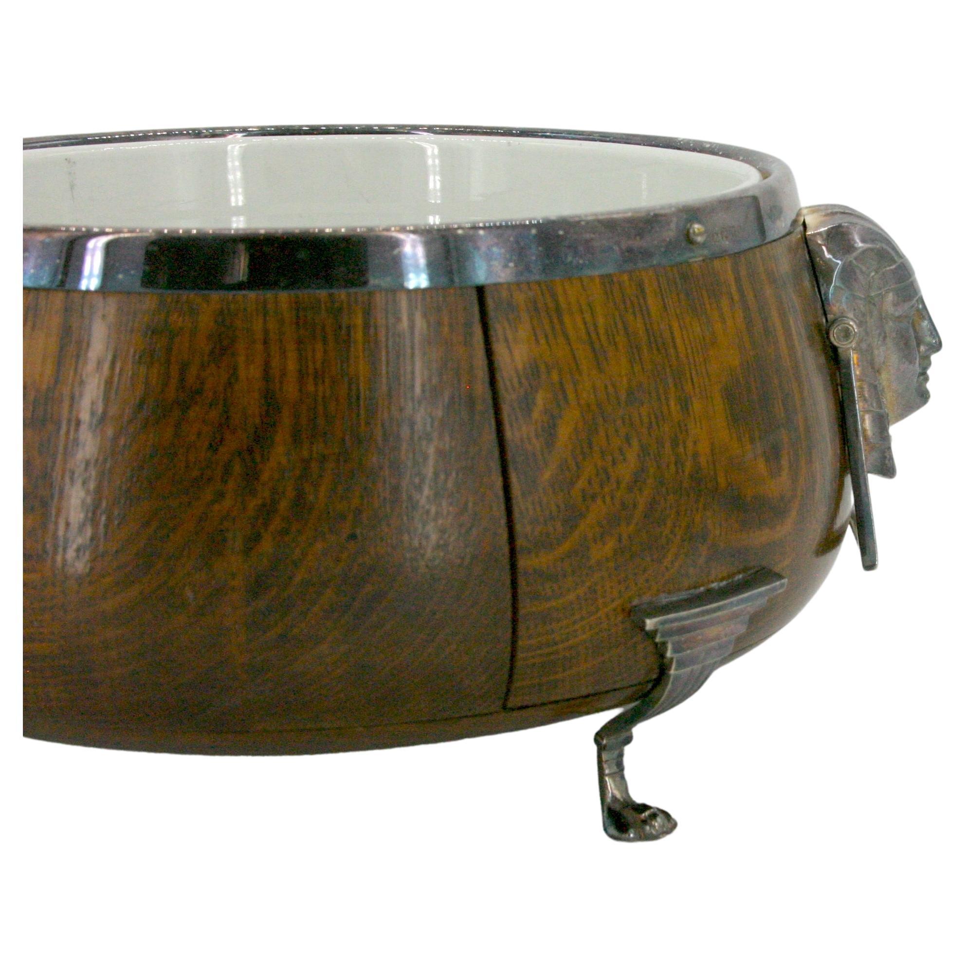 Hand-Carved Old English Oak / Porcelain Centerpiece Bowl For Sale