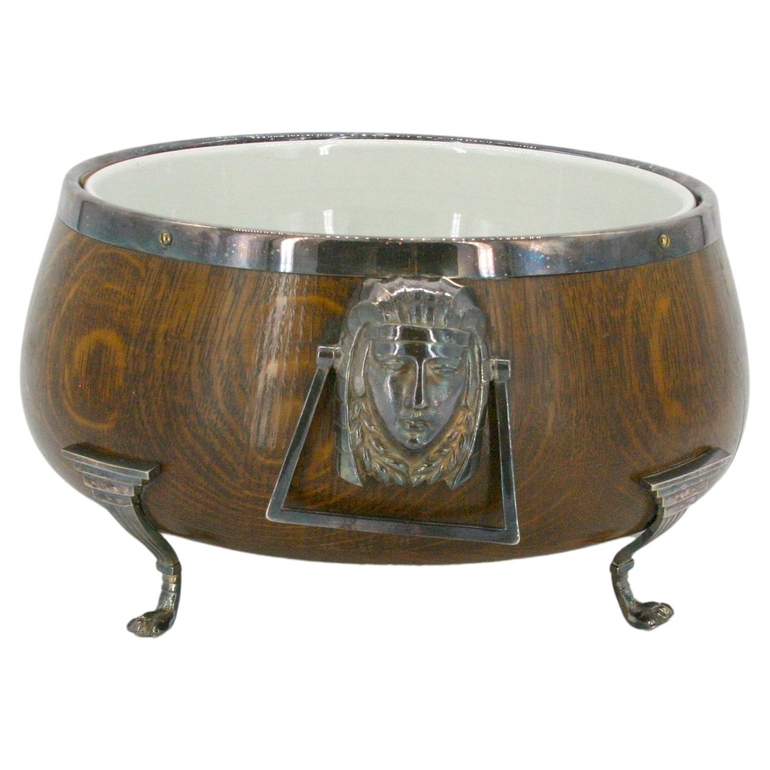 Mid-19th Century Old English Oak / Porcelain Centerpiece Bowl For Sale