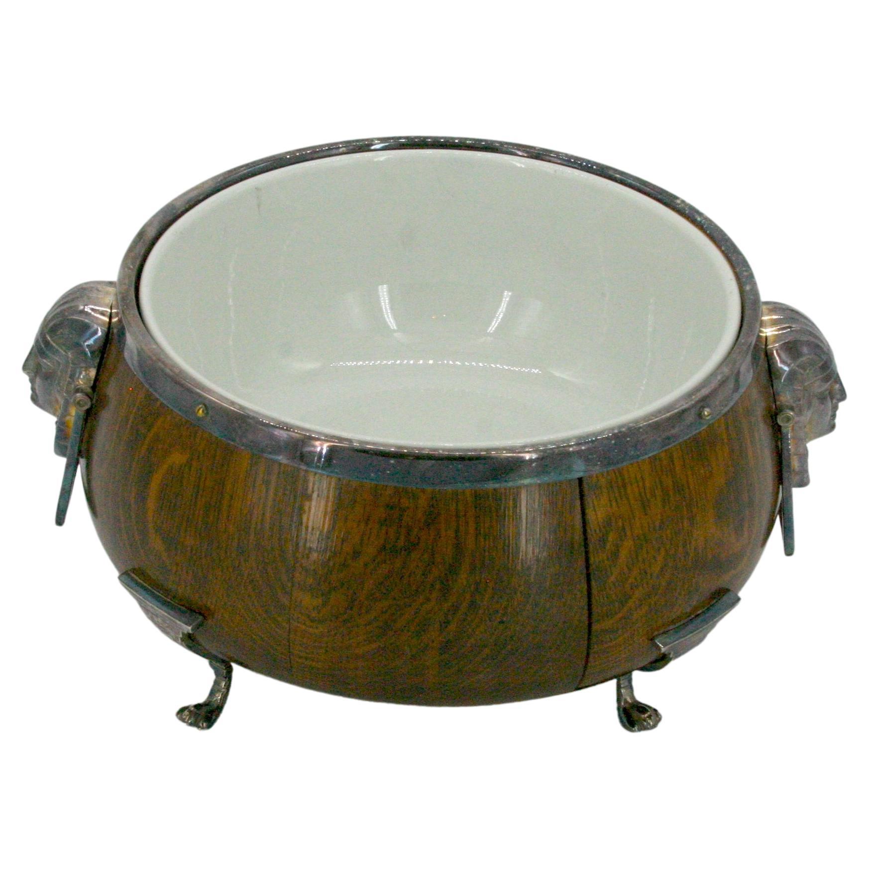 Old English Oak / Porcelain Centerpiece Bowl For Sale 1