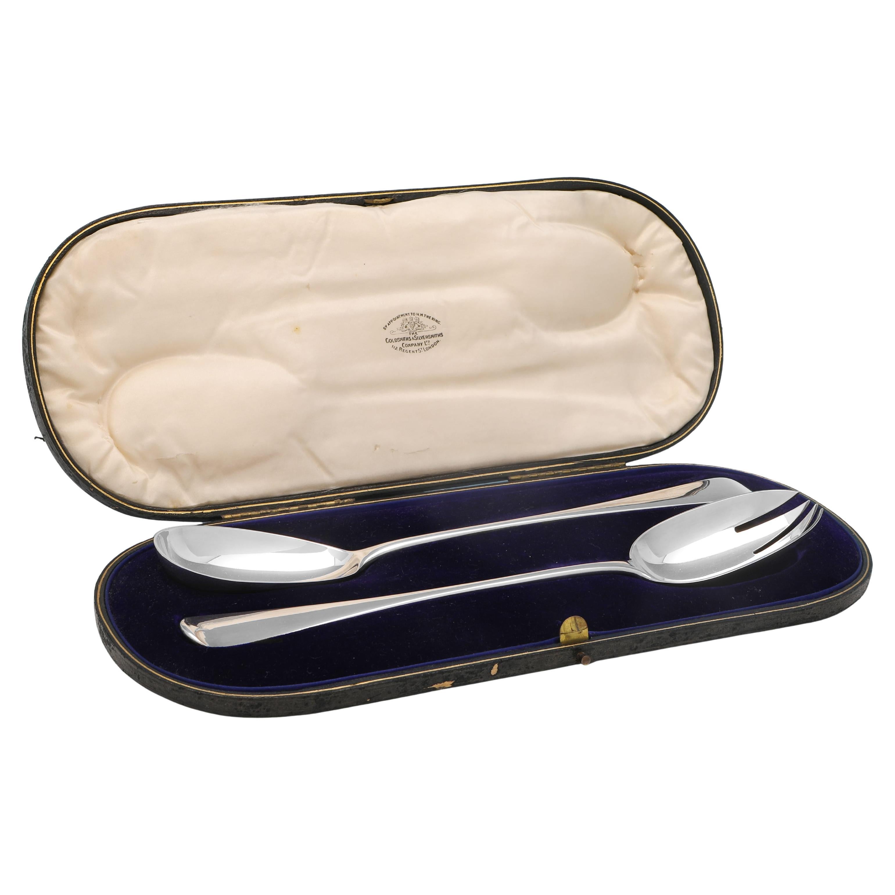 Service à salade anglais ancien en argent sterling fabriqué à Londres en 1911 en vente