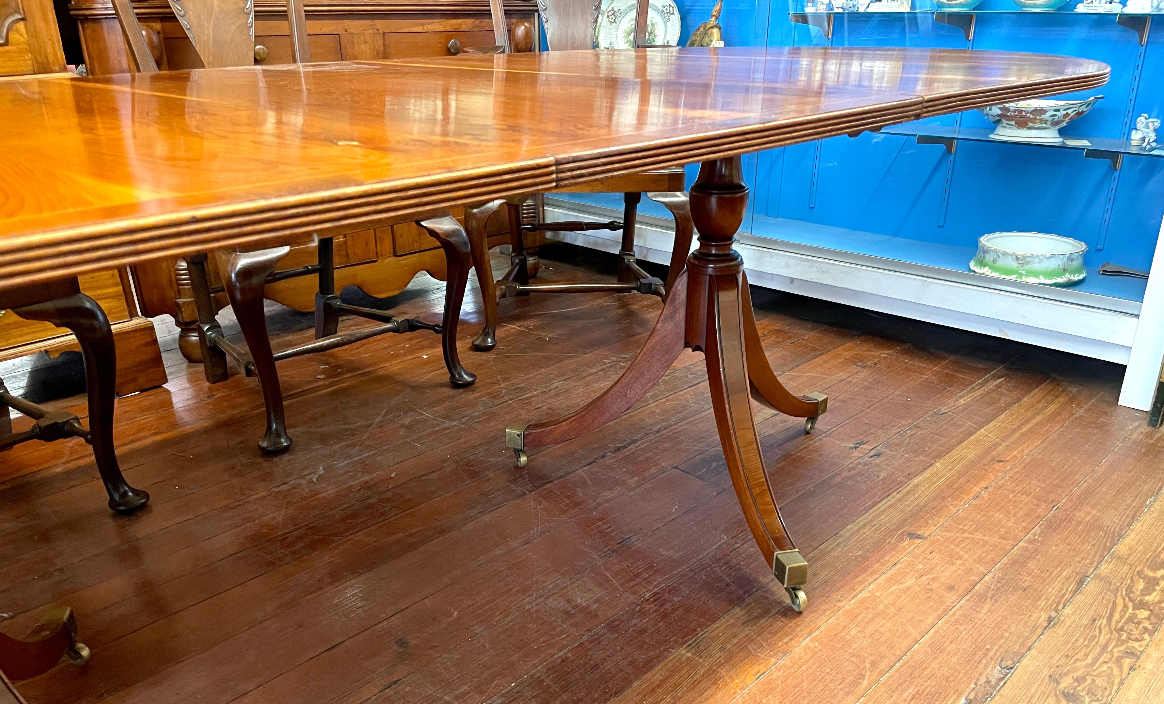 20th Century Old English Reprod. Sheraton Style Inlaid Yew wood Cottage size Dining Table For Sale