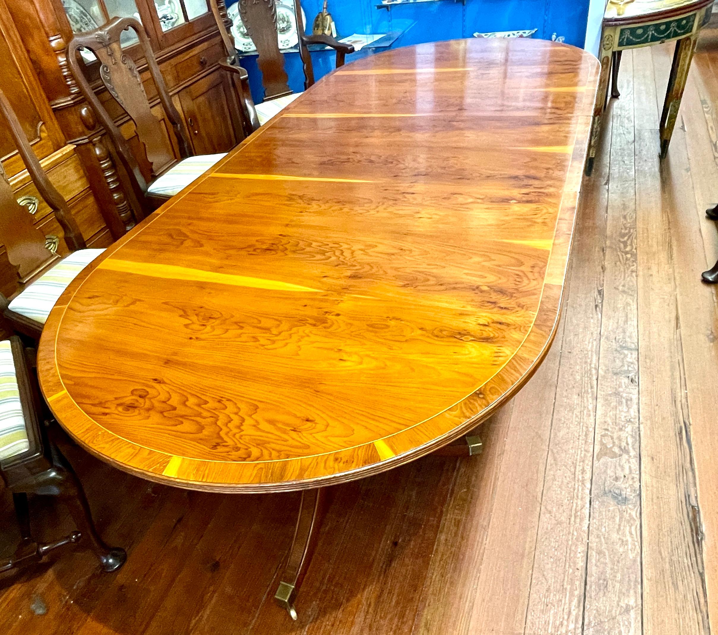 Old English Reprod. Sheraton Style Inlaid Yew wood Cottage size Dining Table For Sale 1