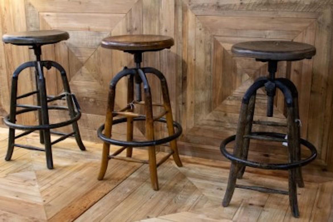 A fine Old English rustic oak bar stools, 20th century.

These rustic oak bar stools have a lovely aged and distressed finish, giving them an authentic vintage appearance. And, they are now also available in burnt oak!

A new addition to our