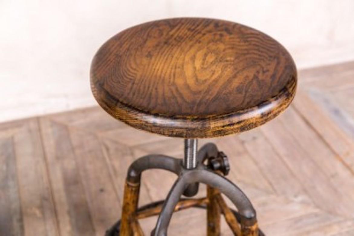 European Old English Rustic Oak Bar Stools, 20th Century For Sale