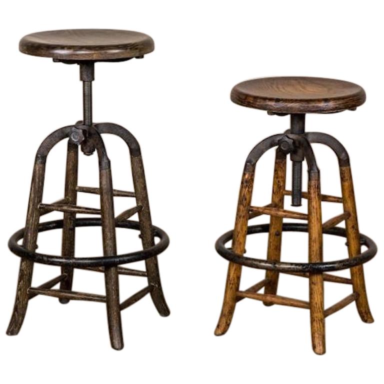 Old English Rustic Oak Bar Stools, 20th Century For Sale