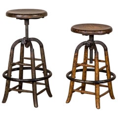 Old English Rustic Oak Bar Stools, 20th Century