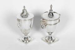 Old English Sheffield Plate Pair of Covered Urns or Vases