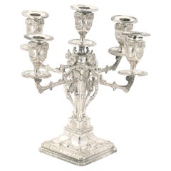 Candelabro de sobremesa de cinco brazos de plata inglesa antigua de Sheffield