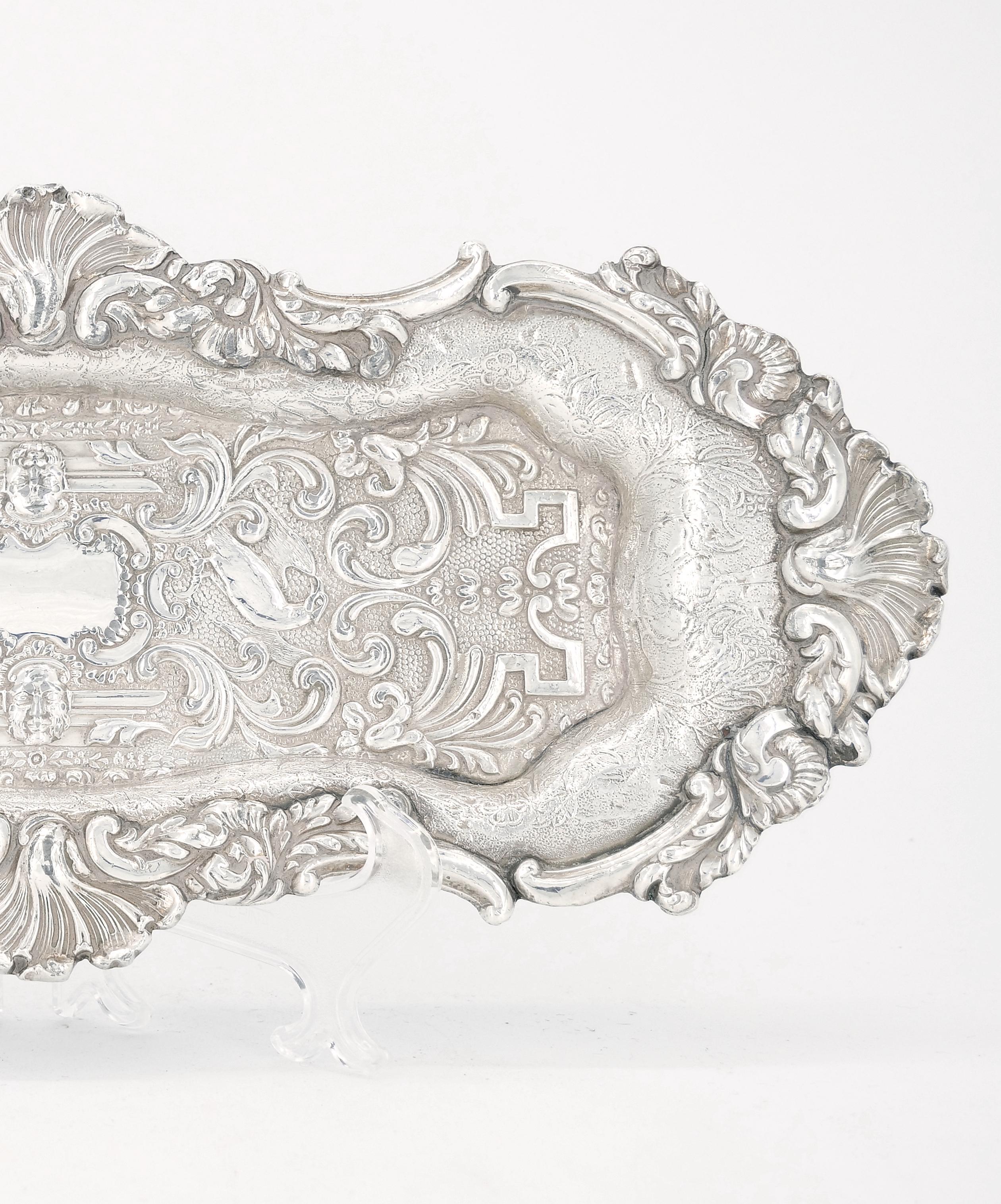 Old English Sheffield Silver Plate Snuffer Tray / Engraved Interior For Sale 6