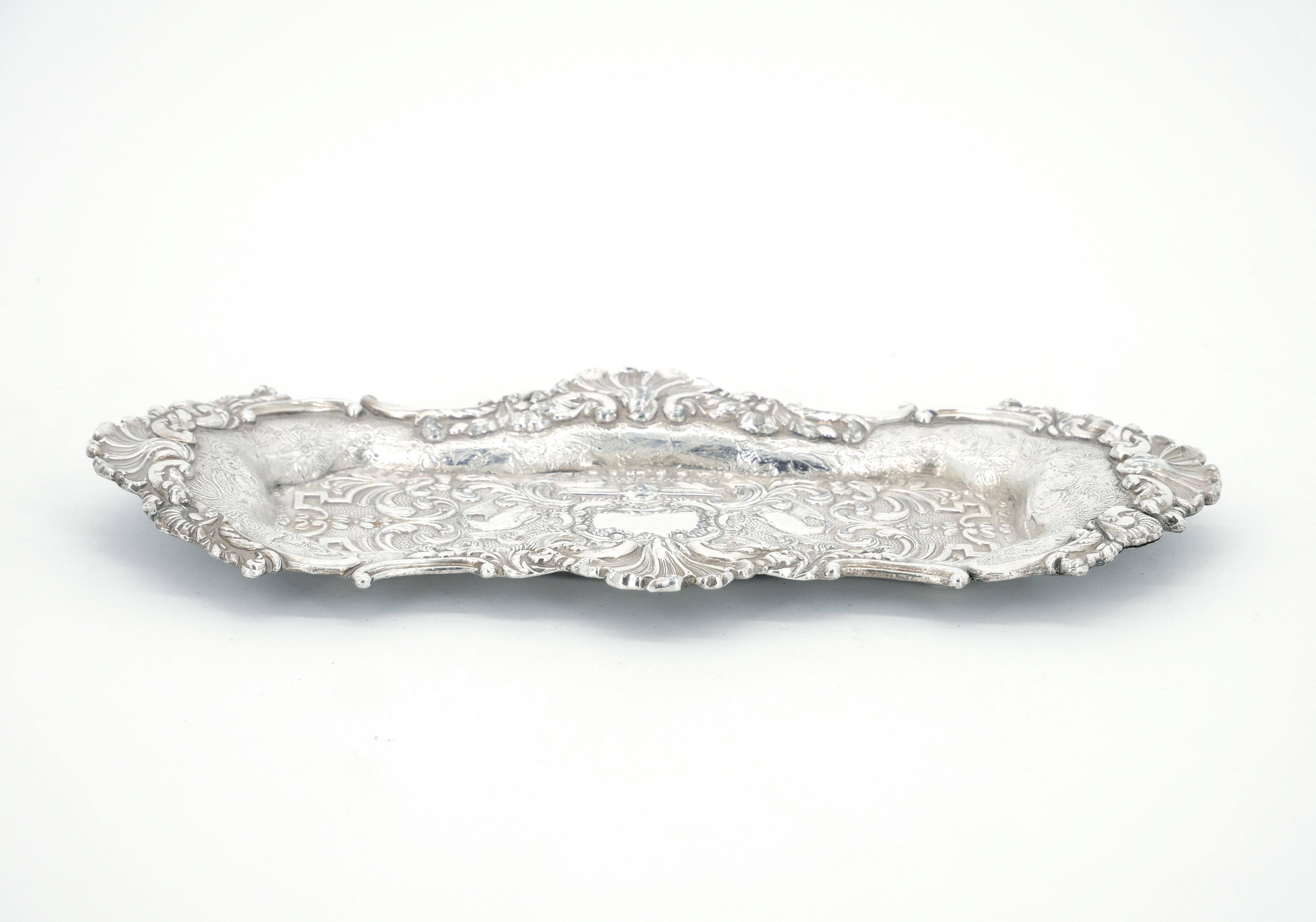 Old English Sheffield Silver Plate Snuffer Tray / Engraved Interior For Sale 7