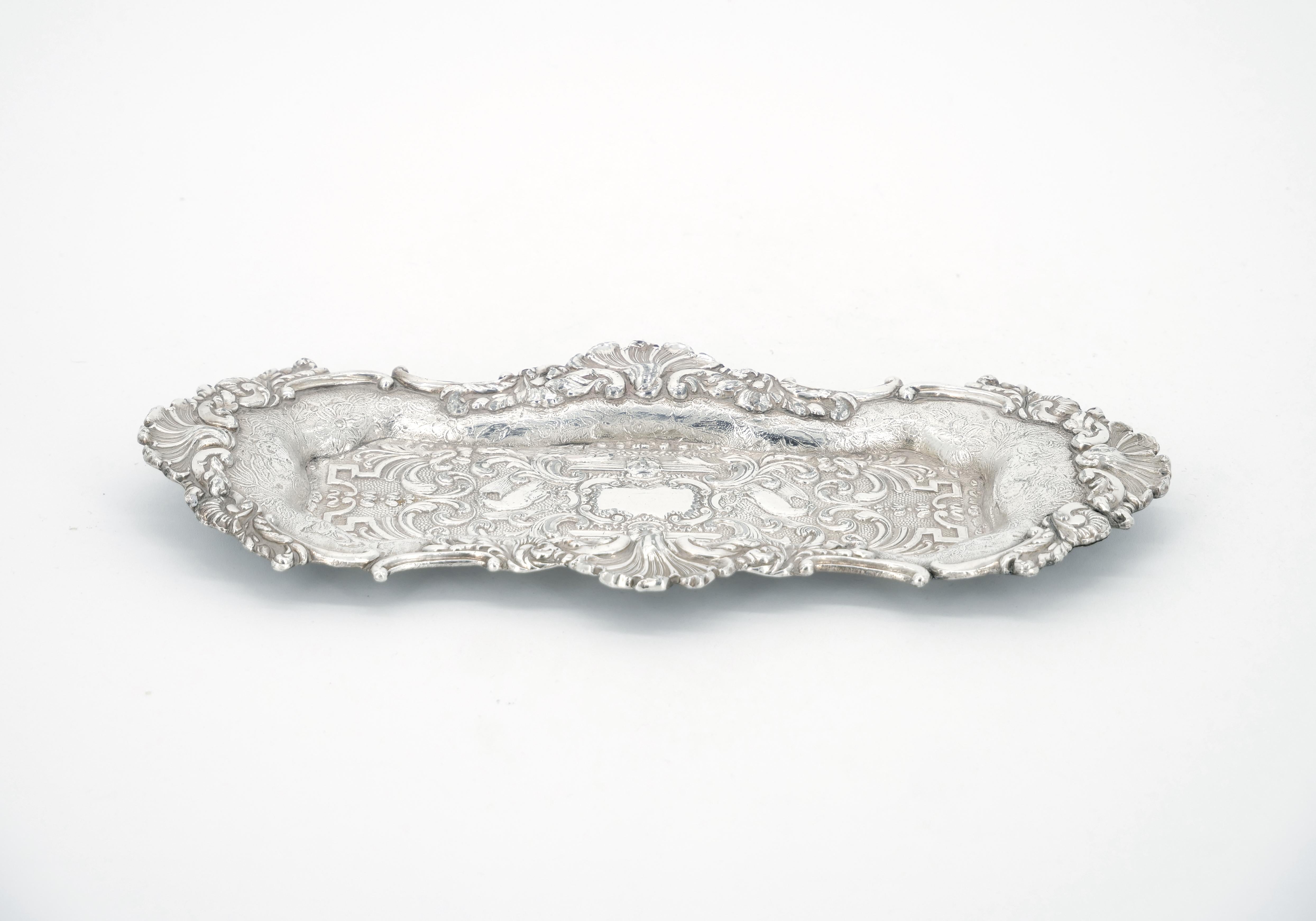 Mid-19th Century Old English Sheffield Silver Plate Snuffer Tray / Engraved Interior For Sale