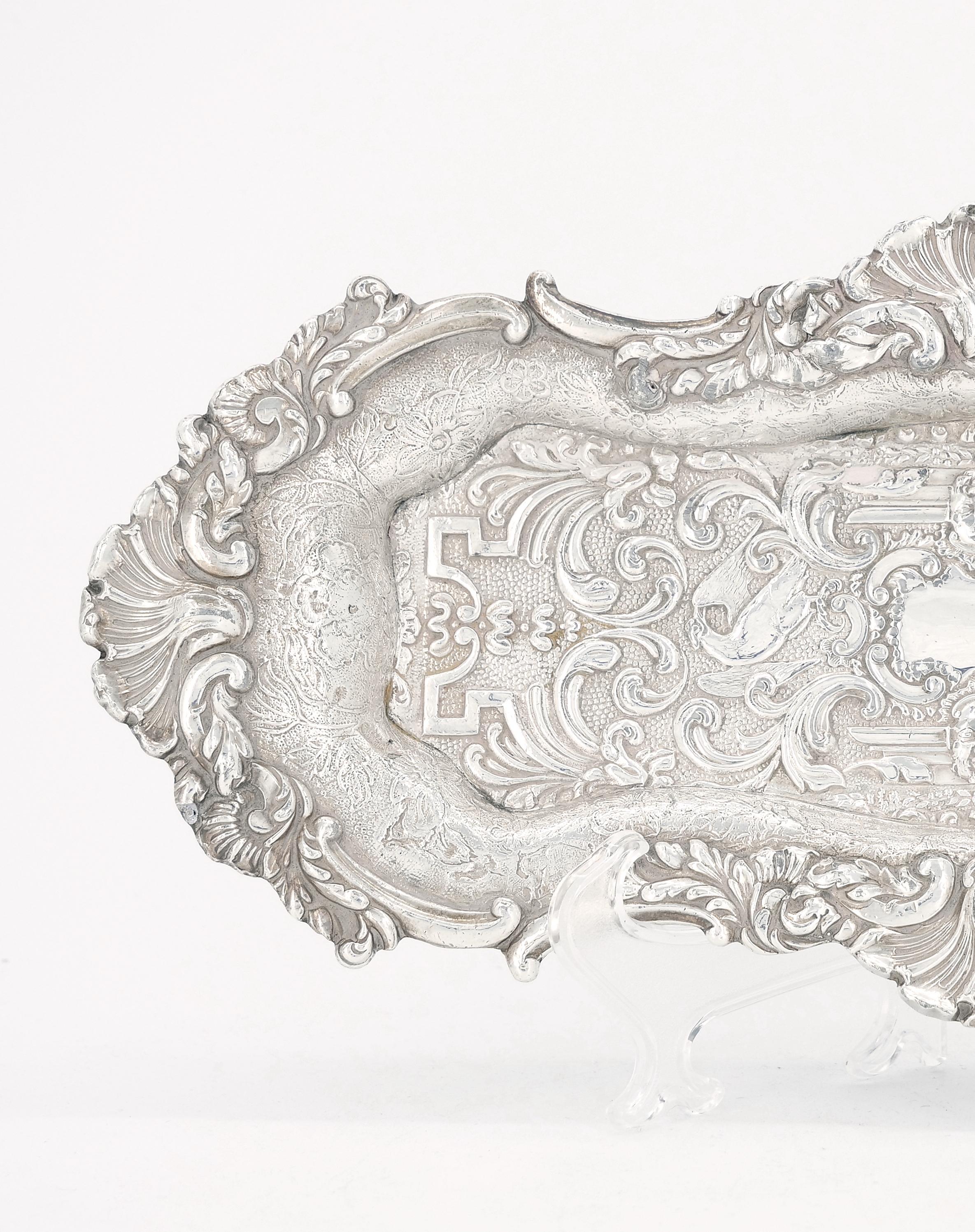 Old English Sheffield Silver Plate Snuffer Tray / Engraved Interior For Sale 5