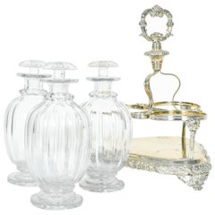 Old English Sheffield Silver Plated Three Cut Crystal Decanter Set