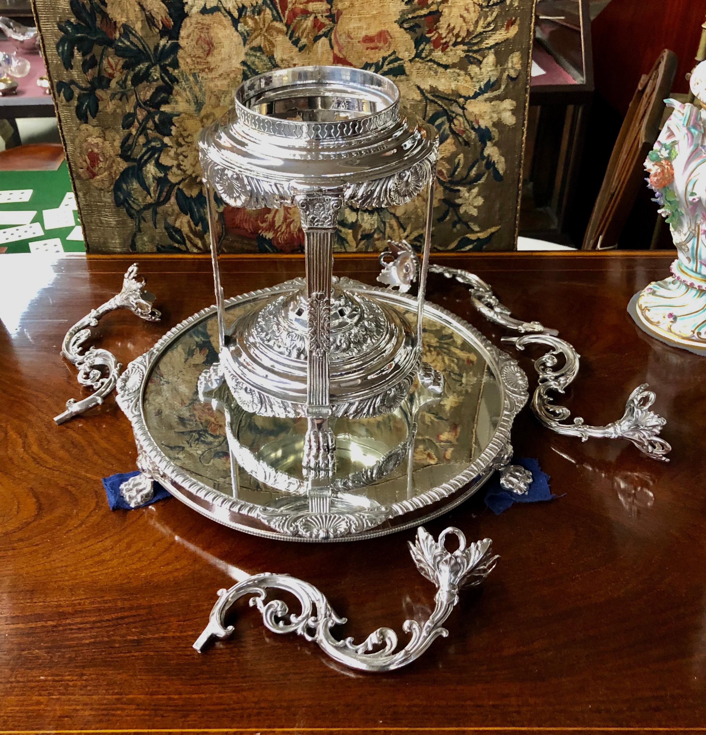 Old English Sheffield Silver Plate & Cut Crystal Geo. Style Epergne and Plateau 5