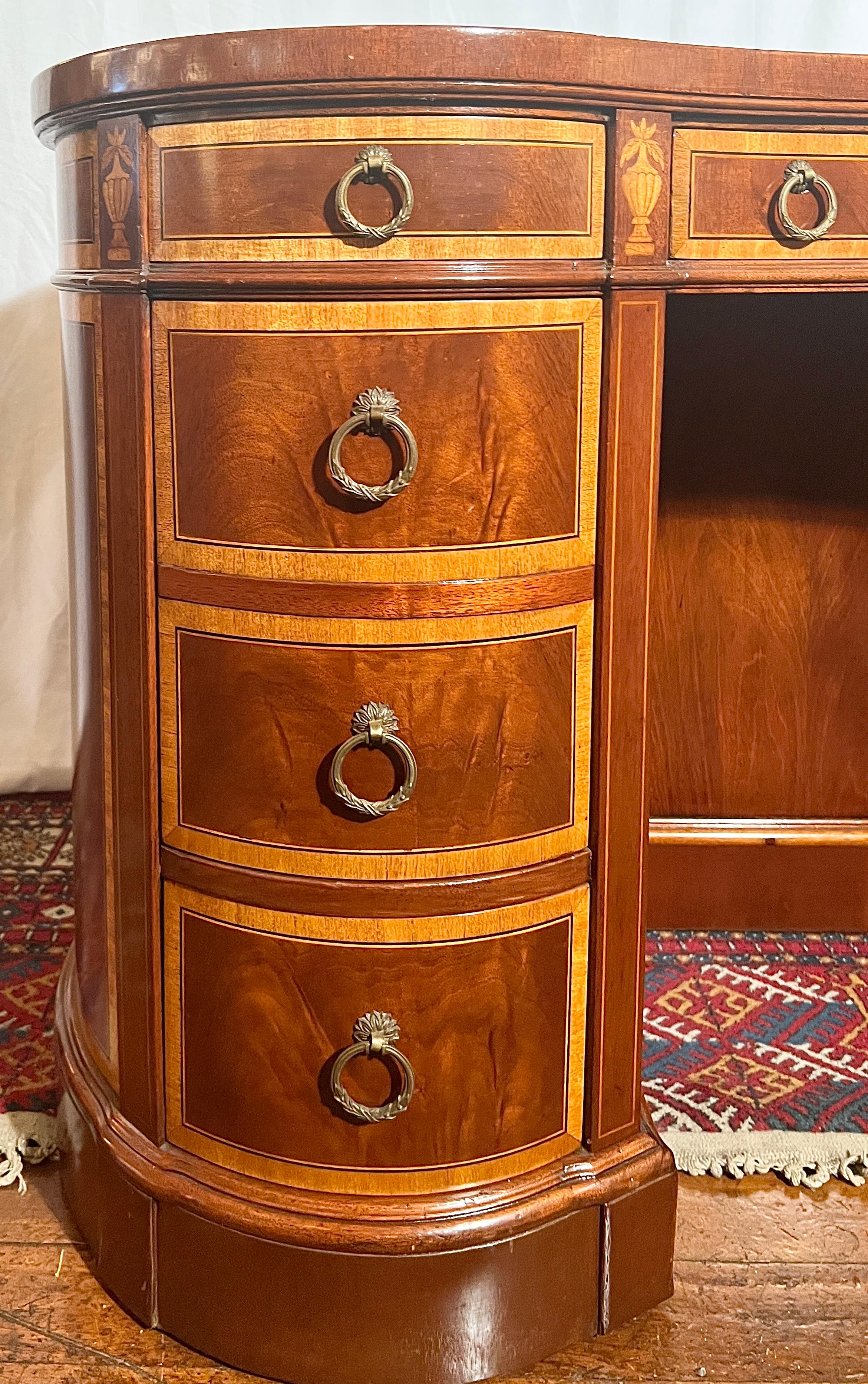 Mid-20th Century Old English Sheraton Mahogany Kidney Desk For Sale