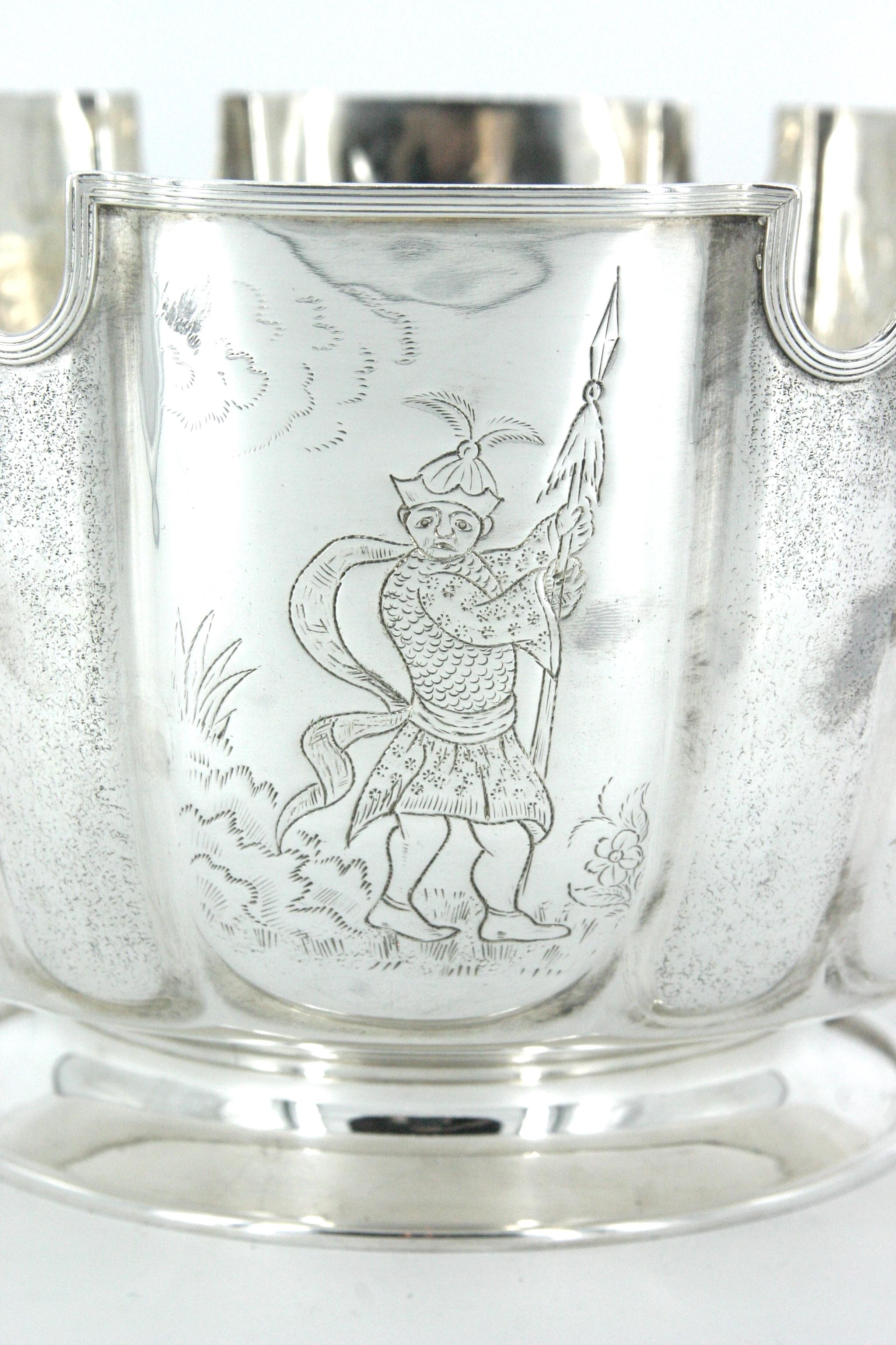 Schale aus altem englischem Silber mit Chinoiserie-Tafelaufsatz im Angebot 5