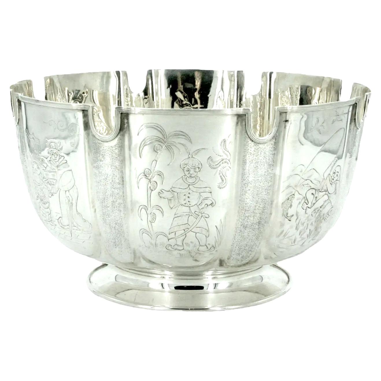 Old English Silver Chinoiserie Centerpiece Bowl For Sale 10