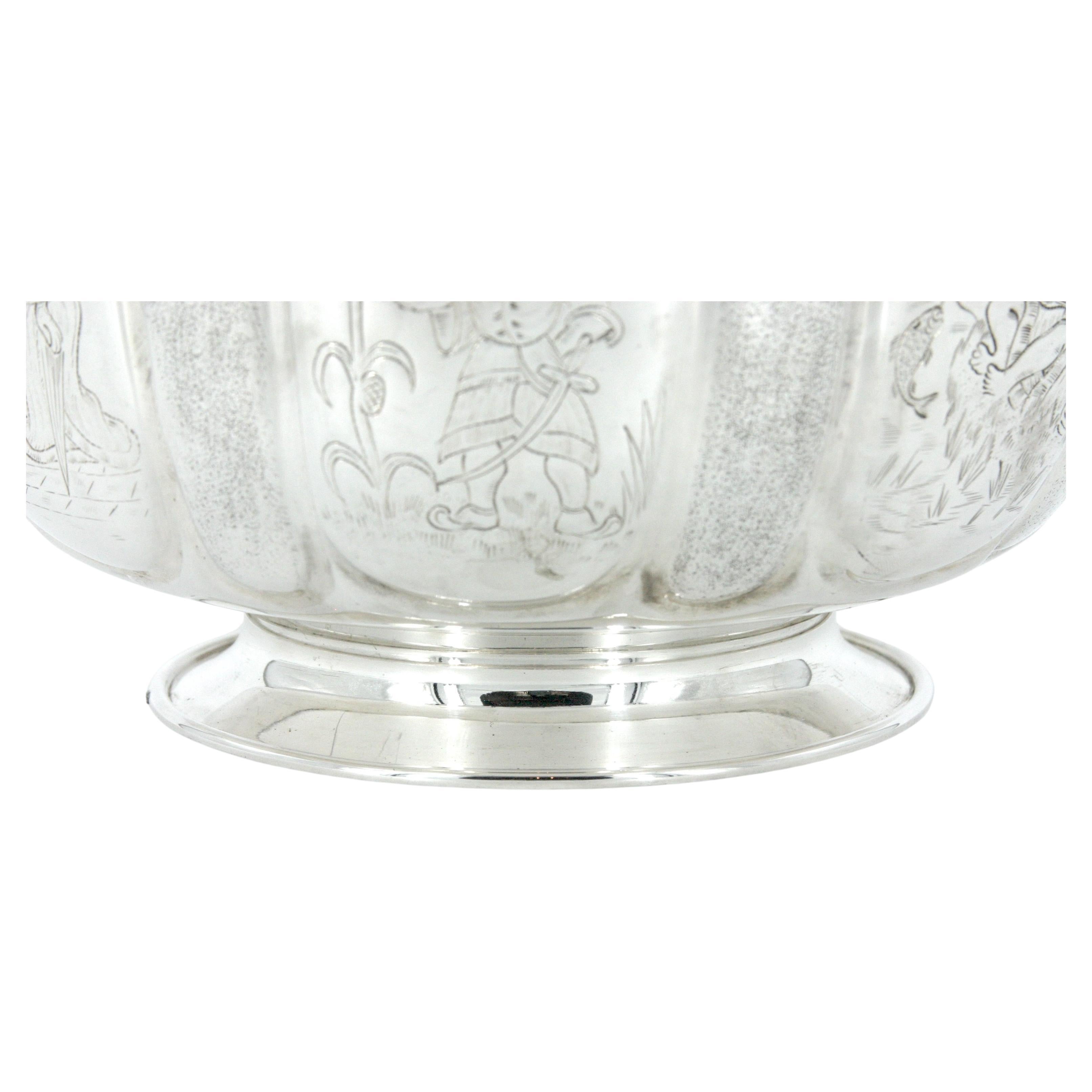 Old English Silver Chinoiserie Centerpiece Bowl In Good Condition For Sale In Tarry Town, NY