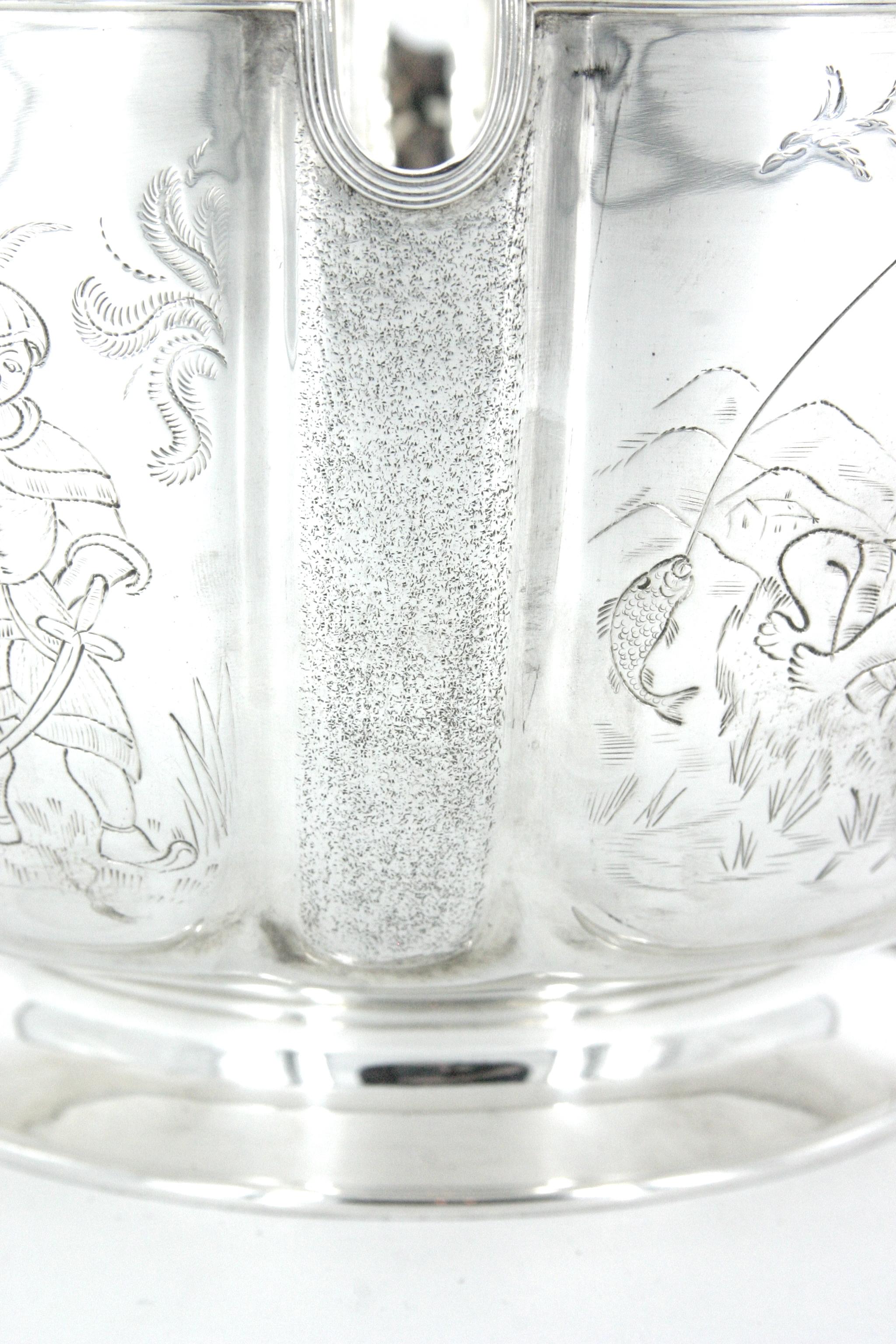 Schale aus altem englischem Silber mit Chinoiserie-Tafelaufsatz im Angebot 3