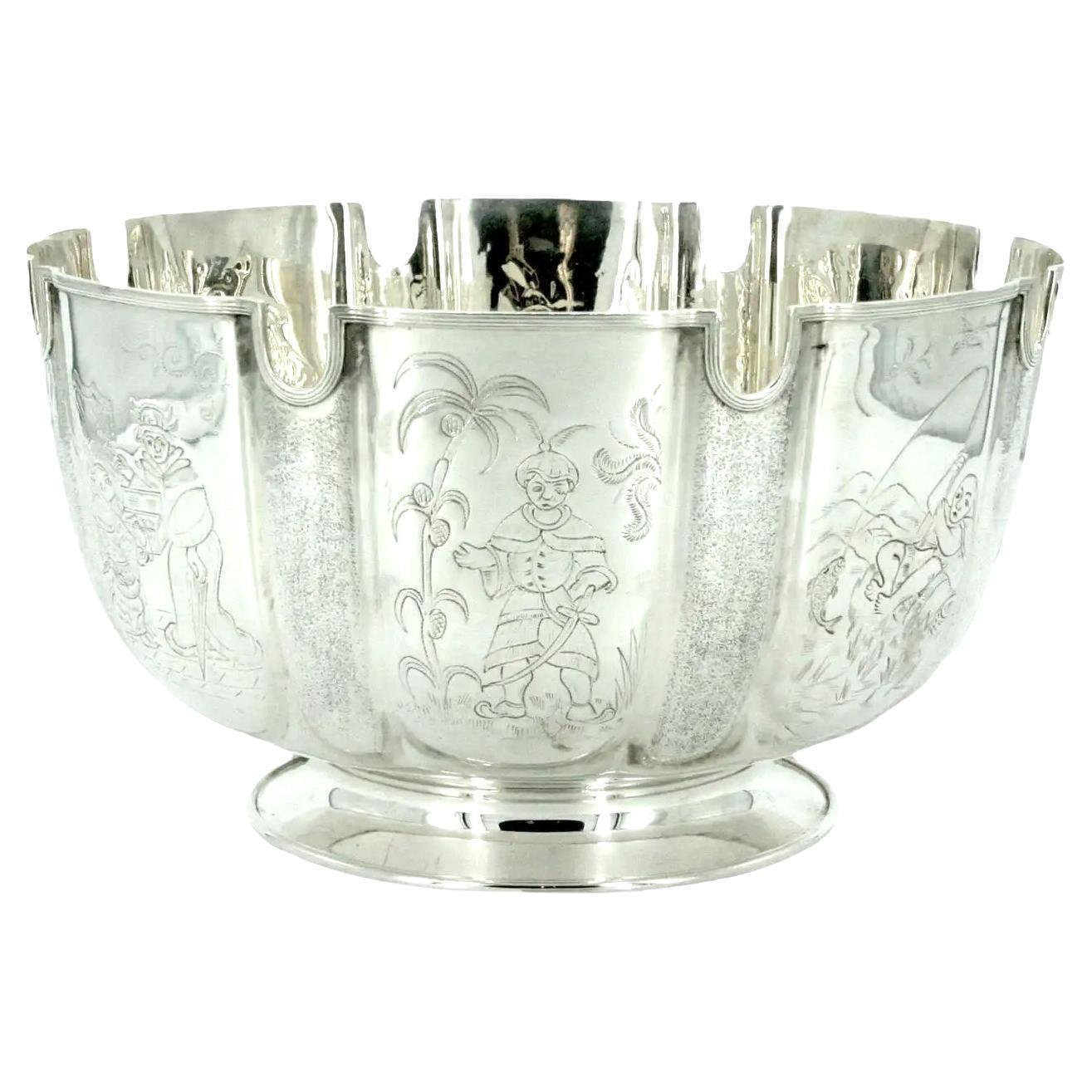 Old English Silver Chinoiserie Centerpiece Bowl