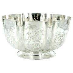 Centro de mesa de plata inglesa antigua Chinoiserie Bowl