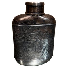Flask & Cup, figurales englisches Silber-Relief, Jagdschloss