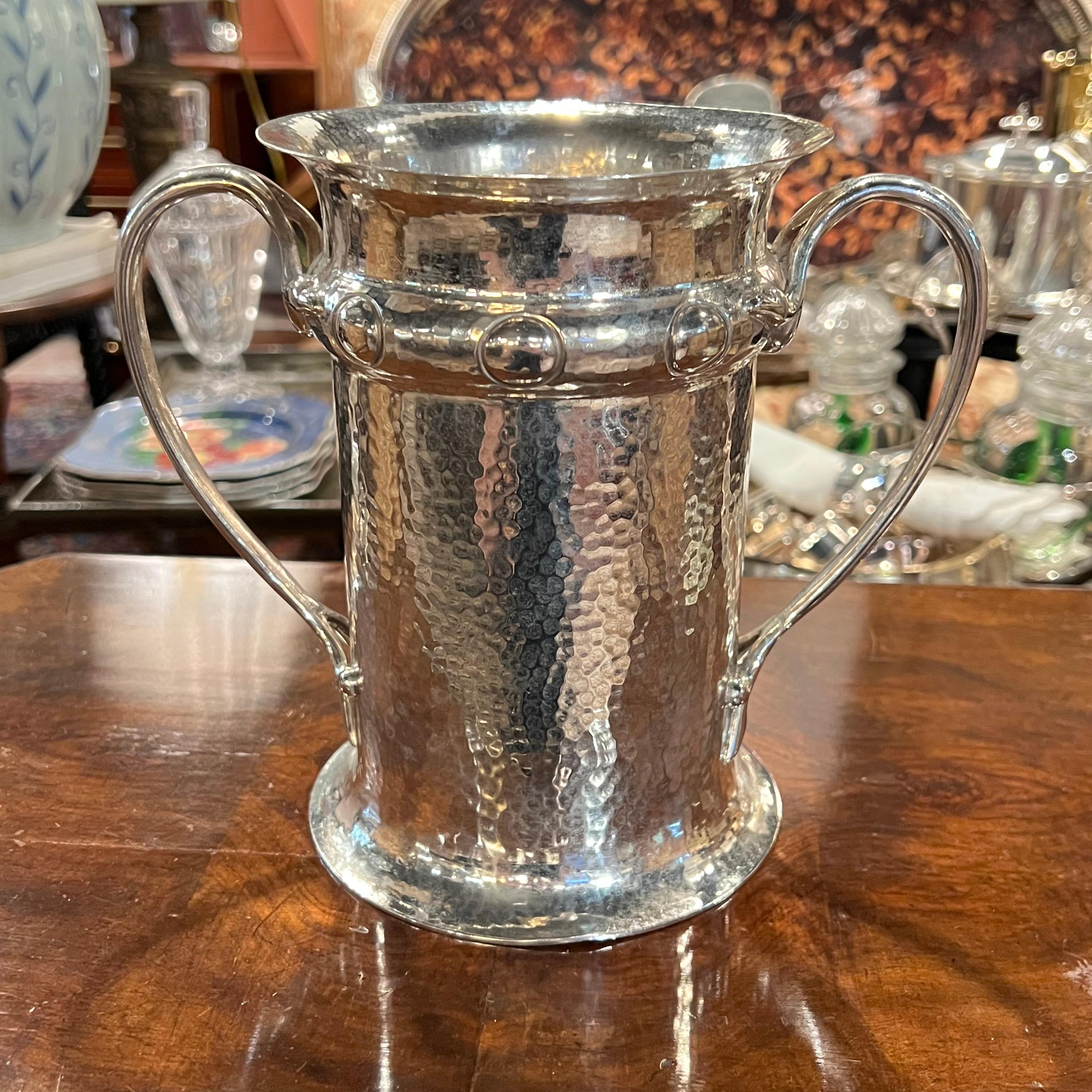 Hammered Old English Silver Plate Art Nouveau Style Ice Bucket For Sale