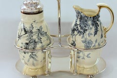 Old English Silver Plate China Sugar and Creamer on Stand