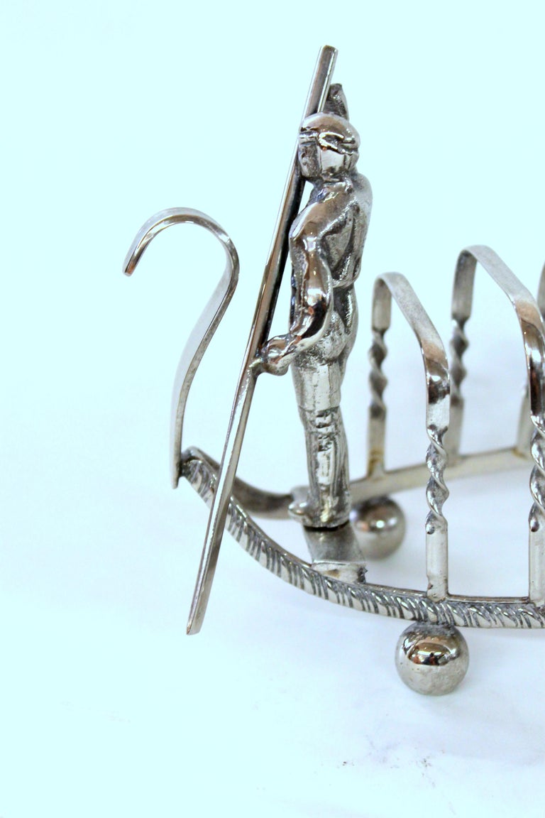 Old English SilverPlate Gondola Shape Toast Rack with Gondolier at 1stDibs
